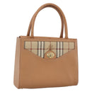 Burberrys Nova Check Hand Bag Leather Beige Gold Auth 173439-1