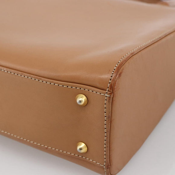 Burberrys Nova Check Hand Bag Leather Beige Gold Auth 173439