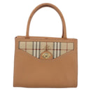 Burberrys Nova Check Hand Bag Leather Beige Gold Auth 173439-2