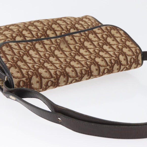 Christian Dior Trotter Canvas Shoulder Bag Beige Gold Auth 173448