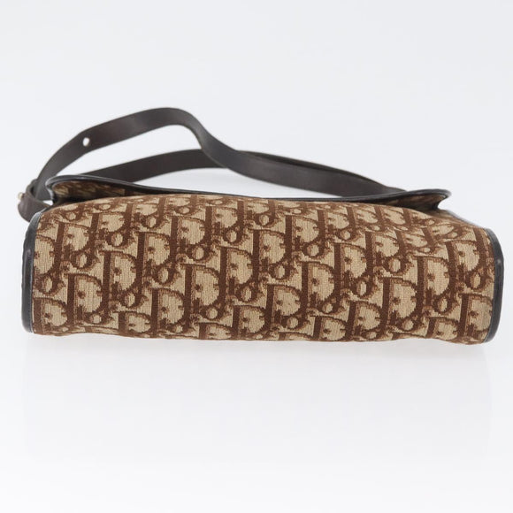 Christian Dior Trotter Canvas Shoulder Bag Beige Gold Auth 173448