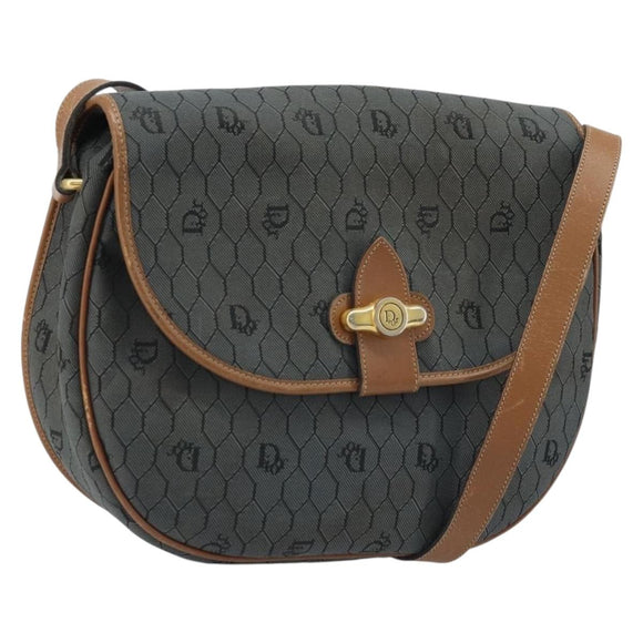 Christian Dior Honeycomb Canvas Shoulder Bag Black Gold Auth 173449