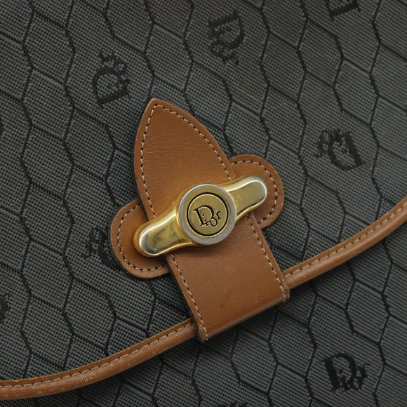 Christian Dior Honeycomb Canvas Shoulder Bag Black Gold Auth 173449