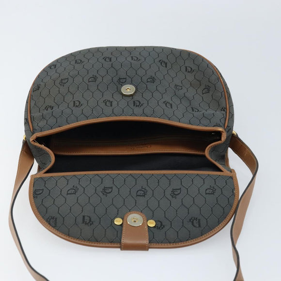 Christian Dior Honeycomb Canvas Shoulder Bag Black Gold Auth 173449