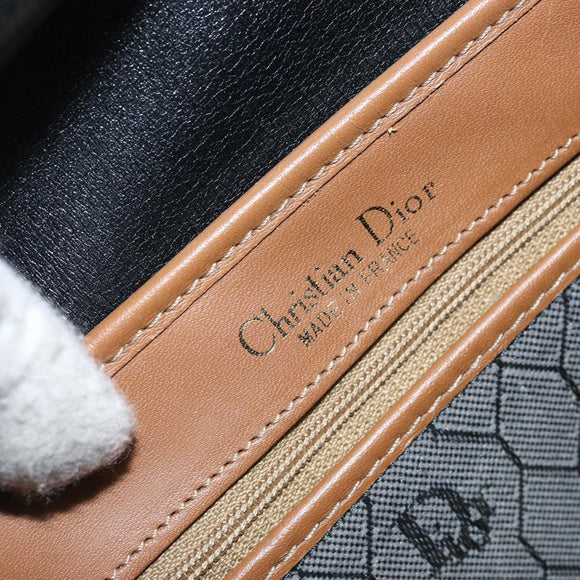 Christian Dior Honeycomb Canvas Shoulder Bag Black Gold Auth 173449
