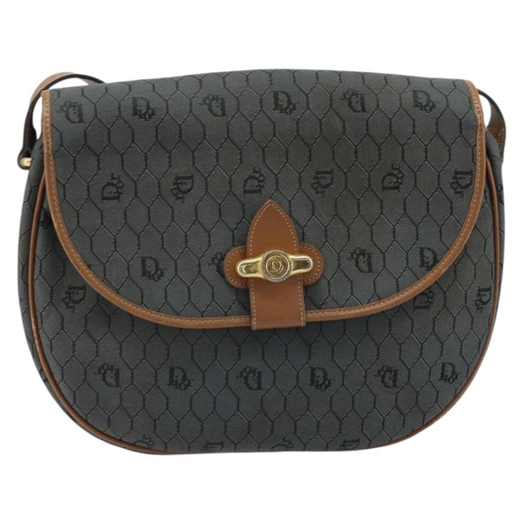 Christian Dior Honeycomb Canvas Shoulder Bag Black Gold Auth 173449