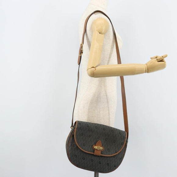 Christian Dior Honeycomb Canvas Shoulder Bag Black Gold Auth 173449