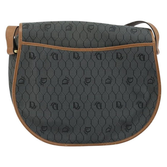 Christian Dior Honeycomb Canvas Shoulder Bag Black Gold Auth 173449