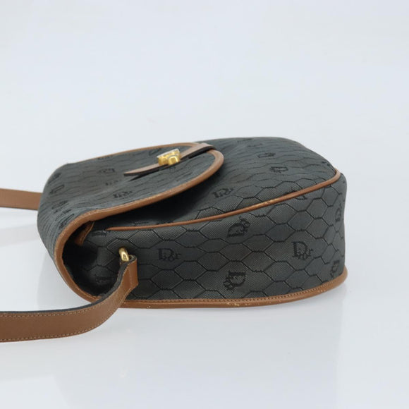 Christian Dior Honeycomb Canvas Shoulder Bag Black Gold Auth 173449