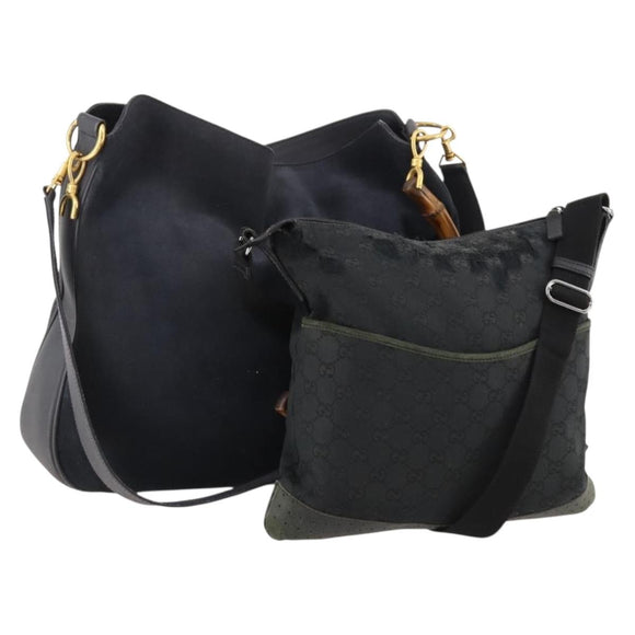 GUCCI GG Canvas Handtas Suède 2-delig Zwart Auth 173454