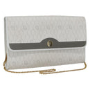 Christian Dior Honeycomb Canvas Chain Shoulder Bag PVC White Gold Auth 173462-1