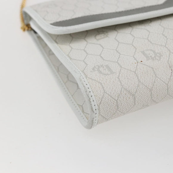 Christian Dior Honeycomb Canvas Chain Shoulder Bag PVC White Gold Auth 173462