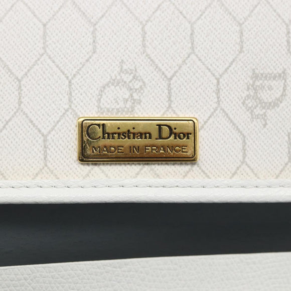 Christian Dior Honeycomb Canvas Chain Shoulder Bag PVC White Gold Auth 173462