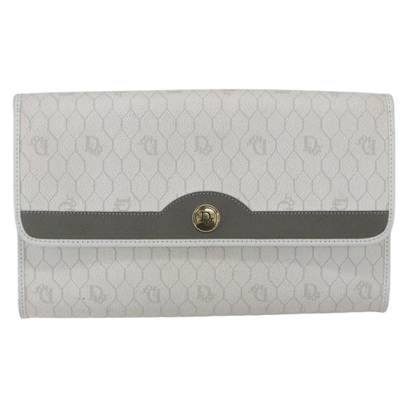 Christian Dior Honeycomb Canvas Chain Shoulder Bag PVC White Gold Auth 173462