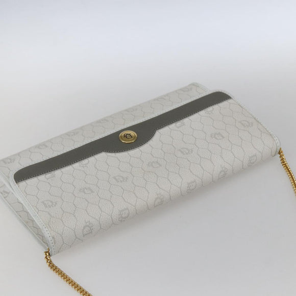 Christian Dior Honeycomb Canvas Chain Shoulder Bag PVC White Gold Auth 173462