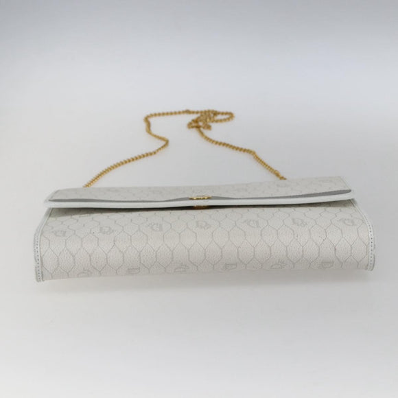 Christian Dior Honeycomb Canvas Chain Shoulder Bag PVC White Gold Auth 173462