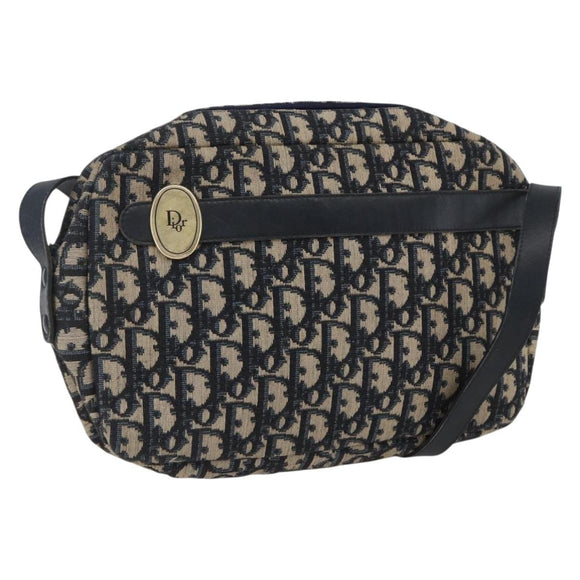 Christian Dior Trotter Canvas Shoulder Bag Navy Gold Auth 173463