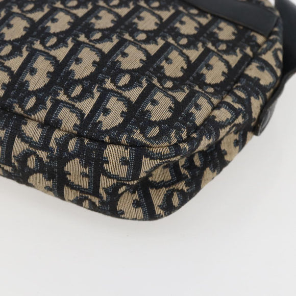 Christian Dior Trotter Canvas Shoulder Bag Navy Gold Auth 173463