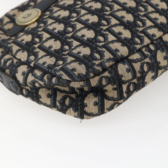 Christian Dior Trotter Canvas Shoulder Bag Navy Gold Auth 173463