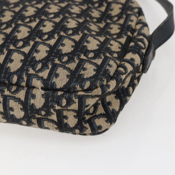 Christian Dior Trotter Canvas Shoulder Bag Navy Gold Auth 173463