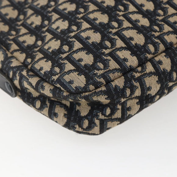 Christian Dior Trotter Canvas Shoulder Bag Navy Gold Auth 173463