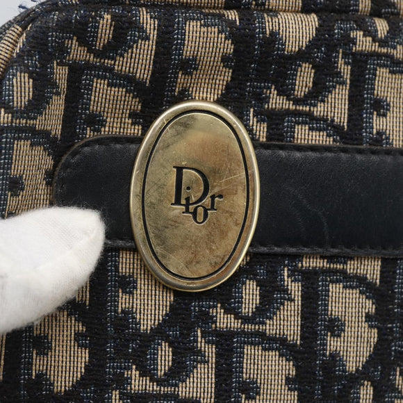 Christian Dior Trotter Canvas Shoulder Bag Navy Gold Auth 173463
