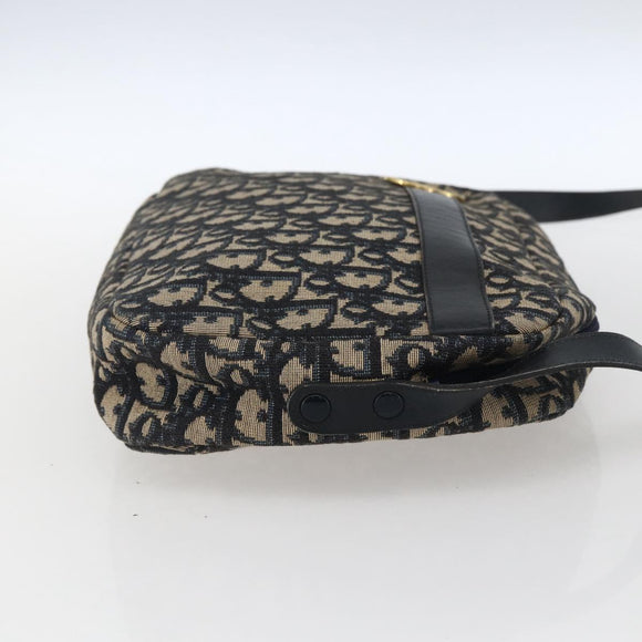 Christian Dior Trotter Canvas Shoulder Bag Navy Gold Auth 173463