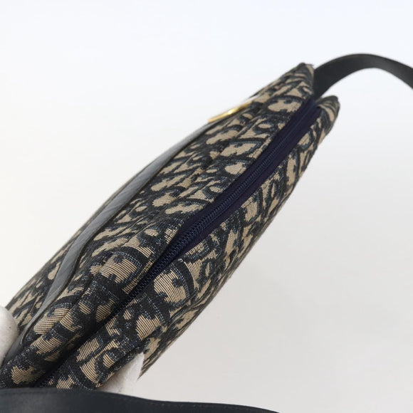 Christian Dior Trotter Canvas Shoulder Bag Navy Gold Auth 173463