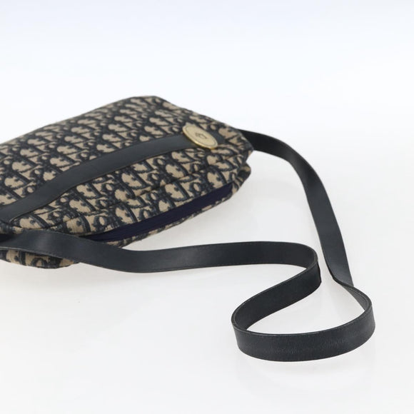 Christian Dior Trotter Canvas Shoulder Bag Navy Gold Auth 173463