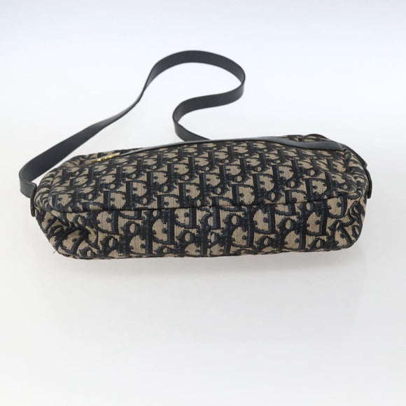 Christian Dior Trotter Canvas Shoulder Bag Navy Gold Auth 173463