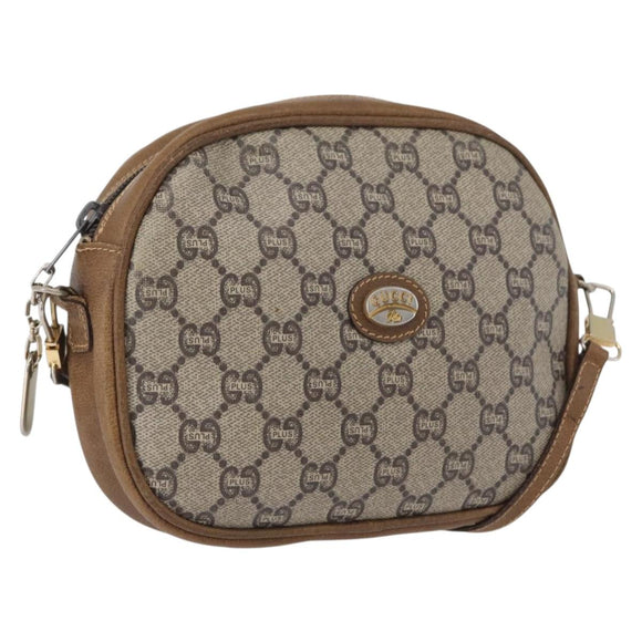 GUCCI GG Plus Supreme Shoulder Bag PVC Beige Gold Auth 173465