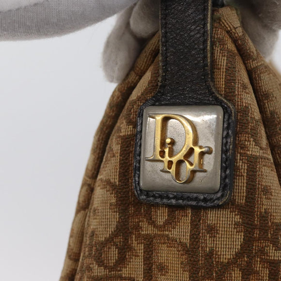 Christian Dior Trotter Canvas Shoulder Bag Brown Gold Auth 173467