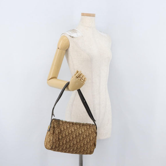 Christian Dior Trotter Canvas Shoulder Bag Brown Gold Auth 173467