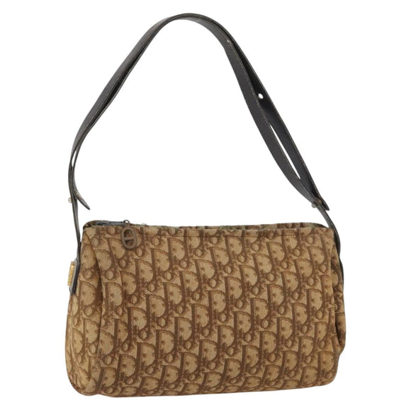 Christian Dior Trotter Canvas Shoulder Bag Brown Gold Auth 173467