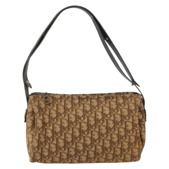 Christian Dior Trotter Canvas Shoulder Bag Brown Gold Auth 173467