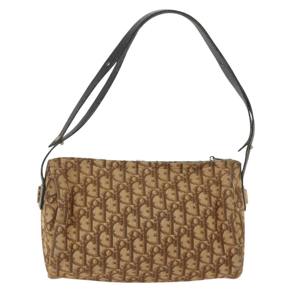 Christian Dior Trotter Canvas Shoulder Bag Brown Gold Auth 173467