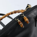 GUCCI Bamboo Hand Bag Leather 2way Black Gold 000 2122 0290 Auth 173468-19
