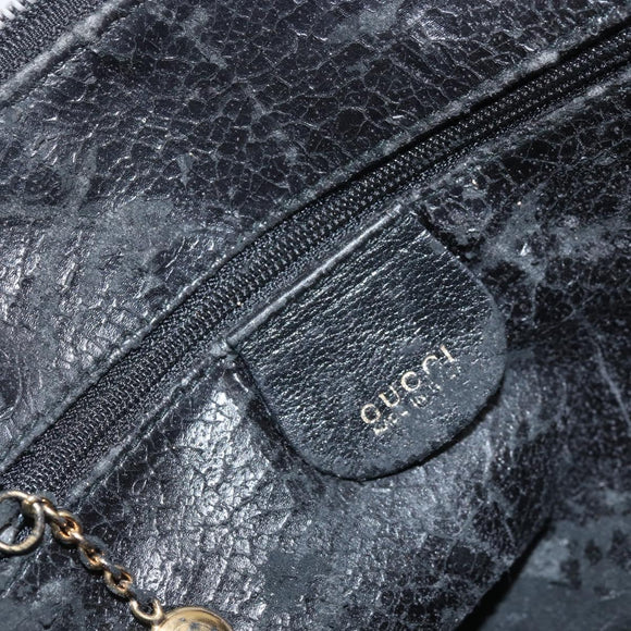 GUCCI Bamboo Hand Bag Leather 2way Black Gold 000 2122 0290 Auth 173468