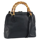GUCCI Bamboo Hand Bag Leather 2way Black Gold 000 2122 0290 Auth 173468-1