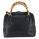GUCCI Bamboo Hand Bag Leather 2way Black Gold 000 2122 0290 Auth 173468-13