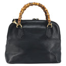GUCCI Bamboo Hand Bag Leather 2way Black Gold 000 2122 0290 Auth 173468-2