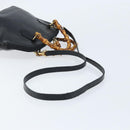 GUCCI Bamboo Hand Bag Leather 2way Black Gold 000 2122 0290 Auth 173468-8