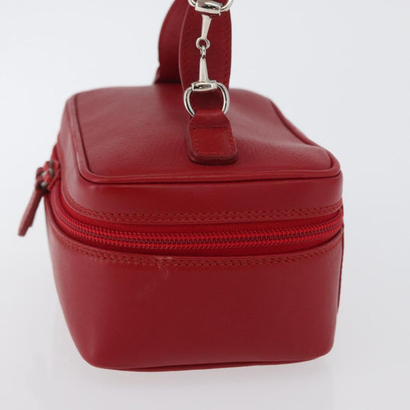 GUCCI Vanity Hand Bag Leather Red Gold 032 1956 0141 Auth 173470