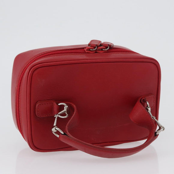 GUCCI Vanity Hand Bag Leather Red Gold 032 1956 0141 Auth 173470