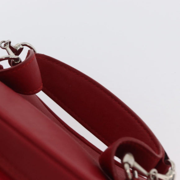 GUCCI Vanity Hand Bag Leather Red Gold 032 1956 0141 Auth 173470