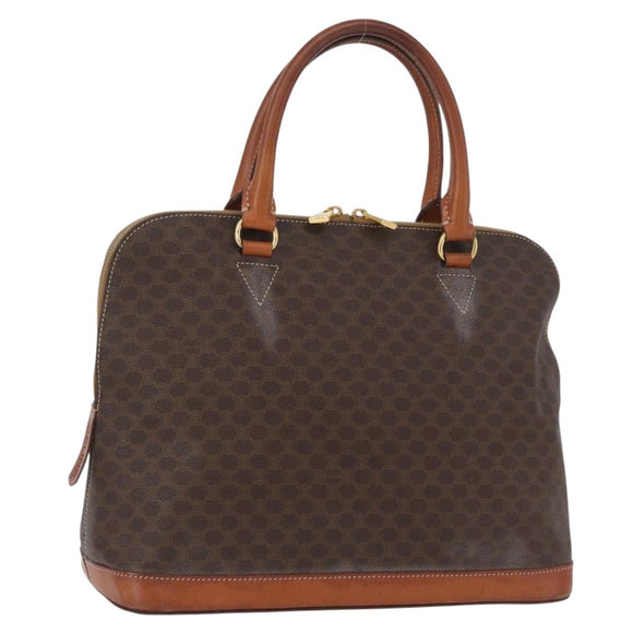 CELINE Macadam Canvas Hand Bag PVC Leather Brown Gold Auth 173472