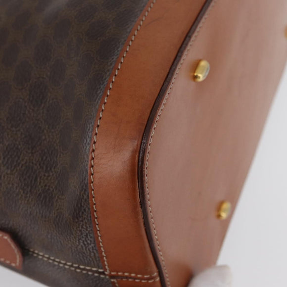 CELINE Macadam Canvas Hand Bag PVC Leather Brown Gold Auth 173472