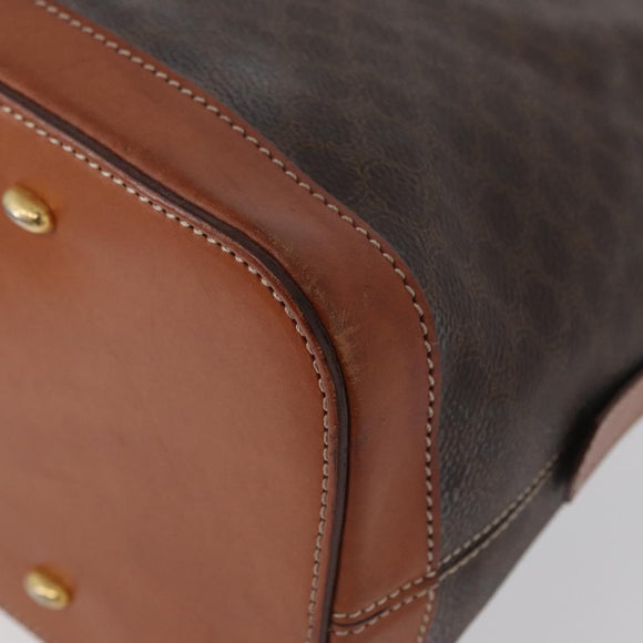 CELINE Macadam Canvas Hand Bag PVC Leather Brown Gold Auth 173472