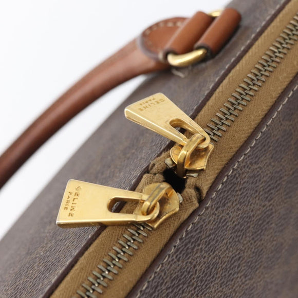 CELINE Macadam Canvas Hand Bag PVC Leather Brown Gold Auth 173472