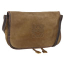 LOEWE anagram Shoulder Bag Suede Brown Gold Auth 173473-1